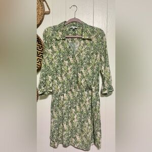 CAbi Leaf Print Faux Wrap Dress #280 Women's Botanical Tropical Size M
